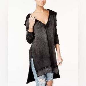 NWT Free People Queen of Hearts Tunic Washed Out Hoodie Dress Black Size XS